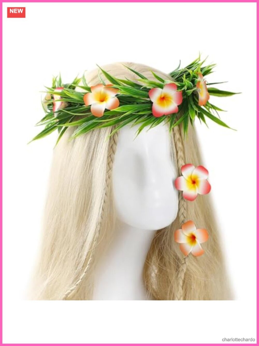 Hawaiian Flower Crown Headbands 3 Pc Floral Headpiece Adjustable Plastic